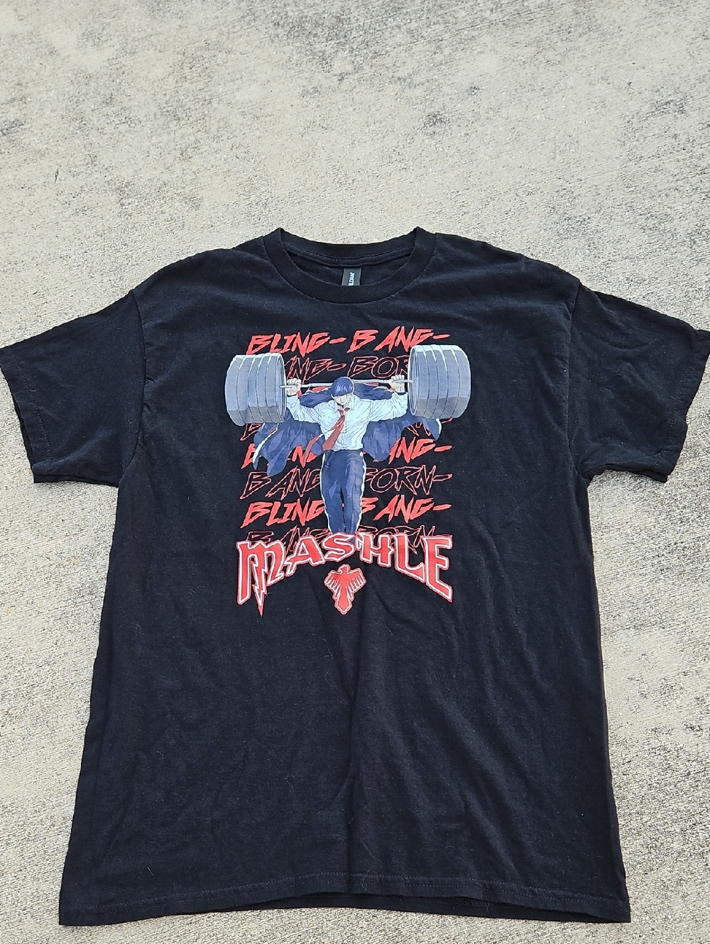 Gildan Black Short-Sleeve Tee with Red & Light Blue Weightlifting Graphic
